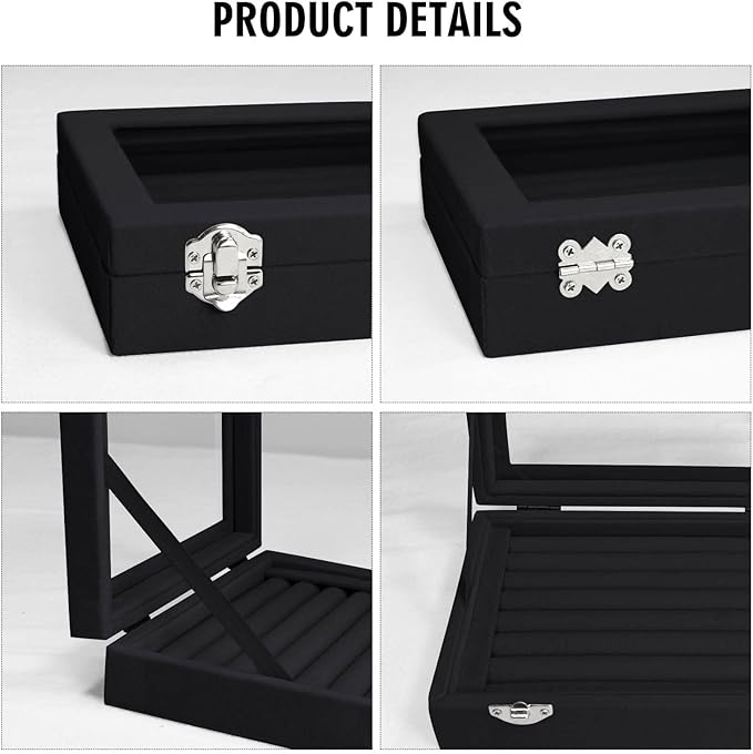 Vicoter Rings Organizer Tray 7 Slots Velvet Jewelry Earring Storage Box with Transparent lid Jewelry Display Case for Girls Wife Mom Women (Black)