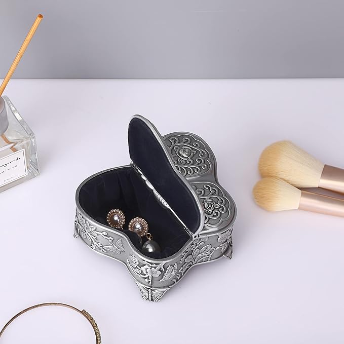 Hipiwe Vintage Metal Jewelry Box Butterfly Shape Trinket Box Decorative Metal Small Jewelry Storage Box for Rings Necklaces Earrings Organizer Keepsakes Box Gift for Women