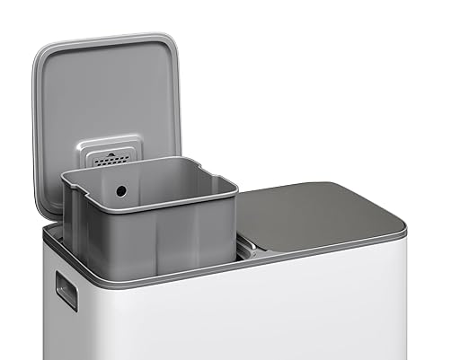 GarveeHome 2 x 10.6 gal Stainless Steel Double Trash Can with Lid for Kitchen, Large Dual Trash and Recycle Bin Combo, Step-on Kitchen Metal Garbage Cans, PP Inner Buckets, Liner Rim, Grayish-White