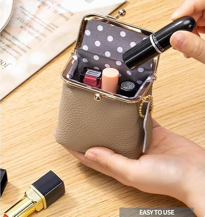 Genuine Leather Mini Jewelry Box & Vintage Wallet for Women - Compact Travel Coin Purse, Lipstick Storage Organizer, Retro Leather Clutch Case (Black)