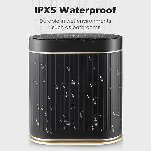 SYNCVIBE Bathroom Sensor Trash Can with Lid Automatic 2 Gallon Small Sensor Garbage Bin, 7.5 Liter Motion Sensor Smart Rubbish Bin Bathroom Decor, Slim Waterproof Plastic Garbage Can, Black Gold