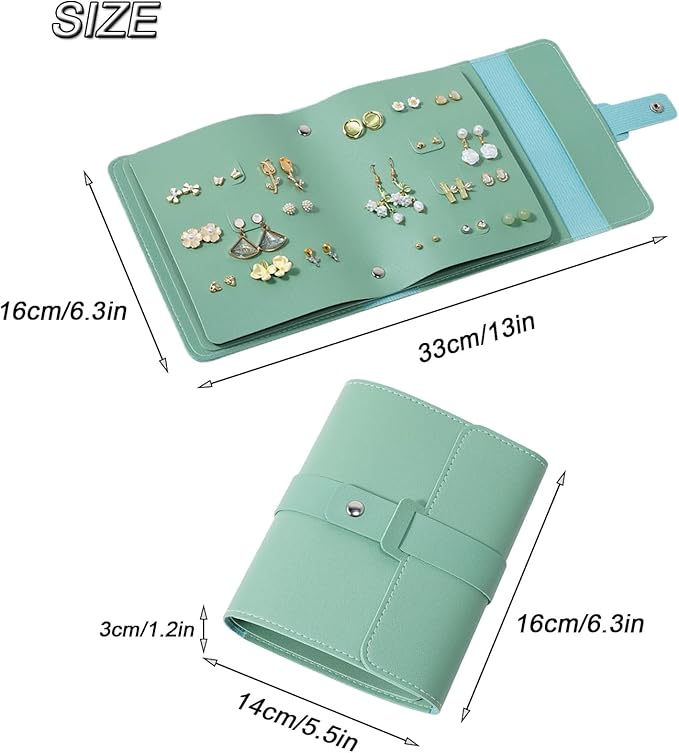 LAKE OF FIRE Earring Holder Organizer with Foldable Book Design Jewelry Book Organizer, Portable Pu Leather Travel Earring Case(Green)