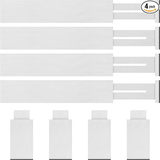 4 Pack Bamboo Drawer Dividers Organizer with Inserts 2.6'' High, Expandable from 12.5-21.7", Adjustable Drawer Organizer Separators for Utensils, Clothing, Office, Dresser, Bedroom, (White)