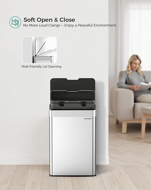 Kitchen Trash Can Touchless, 13 Gallon/50 L Stainless Steel Automatic Motion Sensor Trash Can, Type-C Rechargeable Garbage Can with Lid, Silent Close, Touchless Trash Bin for Home Kitchen, Silver