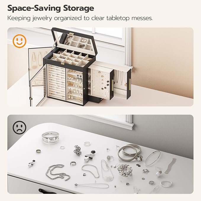 HOOBRO Jewelry Box with Mirror, Travel Jewelry Organizer with Glass Window, Jewelry Storage Case, Vertical Storage, Gift for Loved Ones, for Earrings, Rings, Necklaces, Bracelets, Black BK03JB04G2