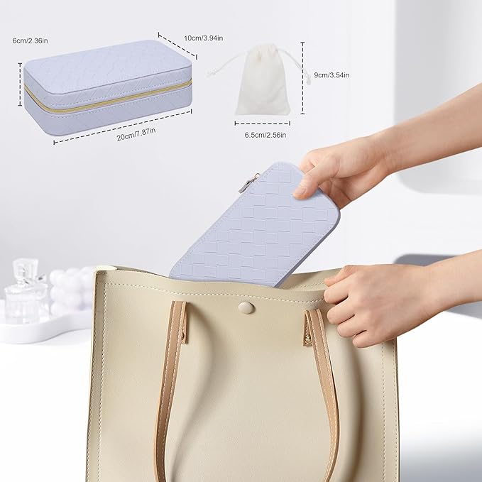 DesignSter Travel Jewelry Case, Woven Embossed PU Leather Jewelry Organizer with Mirror, Small Portable Jewelry Box for Women Rings Necklaces Bracelets Earrings
