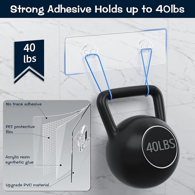 AKTECKE Shower Caddy Adhesive Replacement, No Drilling Transparent Adhesive Wall Hooks for Corner Shower Organizer Basket, Waterproof Adhesive Strip for Bathroom Shelf & Kitchen Rack