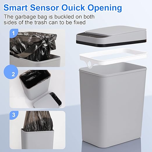 Anborry Smart Touchless Bathroom Trash Can 2.2 Gallon Automatic Motion Sensor Rubbish Can with Lid Electric Narrow Small Garbage Bin for Kitchen, Office, Toilet, Bedroom (Grey)