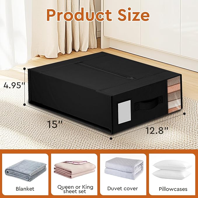 StorageTastic 8 Pack Bed Sheet Closet Organizers and Storage,Sturdy Foldable Storage Containers with Window and Label,Storage and Organization for Bedding Sheets,Duvet Covers,Blankets (Black)