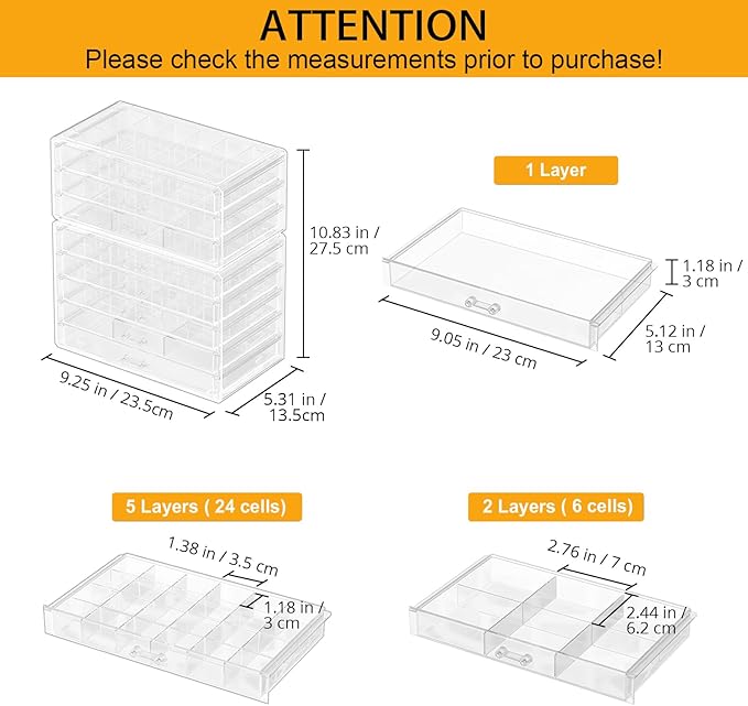 ProCase Acrylic Earrings Holder Organizer Box, Large Clear Earring Jewelry Storage Transparent Stackable Drawers Jewelry Display for Earring Ring Bracelet -Clear, 8 Layers