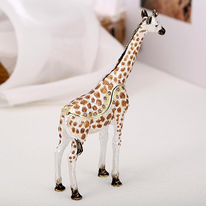 Hand Painted Animal Trinket Box for Home Decor, Hinged Jewelry Organizer Storage, Unique Personalized Collectible Keepsake Figurine Handmade Decorative Ornament Gifts (Giraffe)