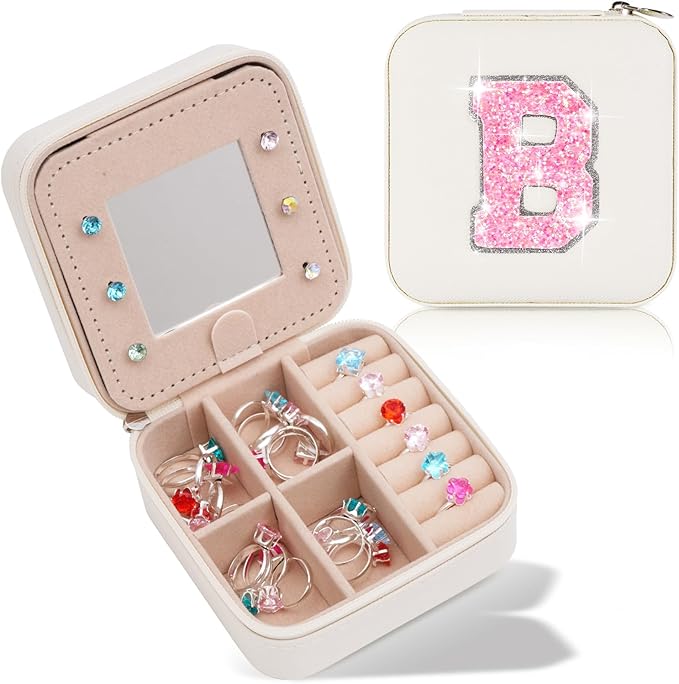 Uygafly Initials Travel Jewelry Case - Bridesmaid Gifts Wedding Day,Bridesmaid Proposal Gift,Bridal Shower Gifts,Maid of Honor Gifts,Bachelorette Party Decorations Favors | Cream,B