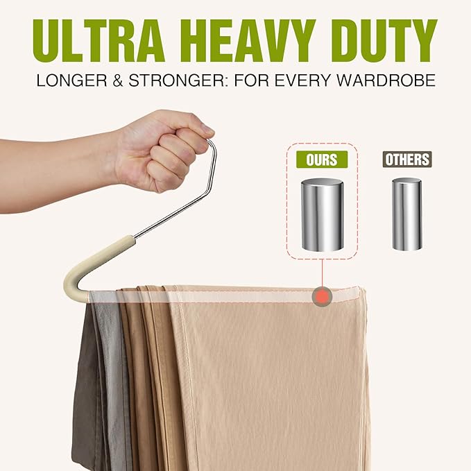 Spring Fever Open Ended Non Slip Sponge Padded Pants Hangers - Chrome Plating Foam Heavy Duty Space Saving Beige Long 30