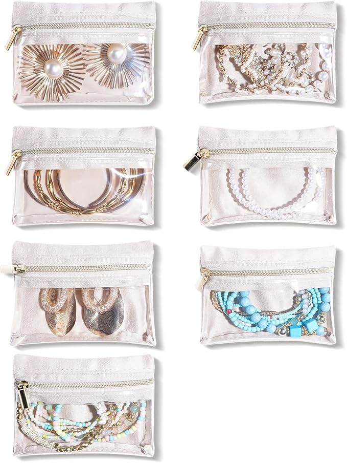 Lolalet Velvet Jewelry Pouches, Clear Window Travel Jewelry Organizer Bags for Earrings, Bracelets, Necklaces and Rings, Compact Jewelry Storage for Women Girls -7PCS