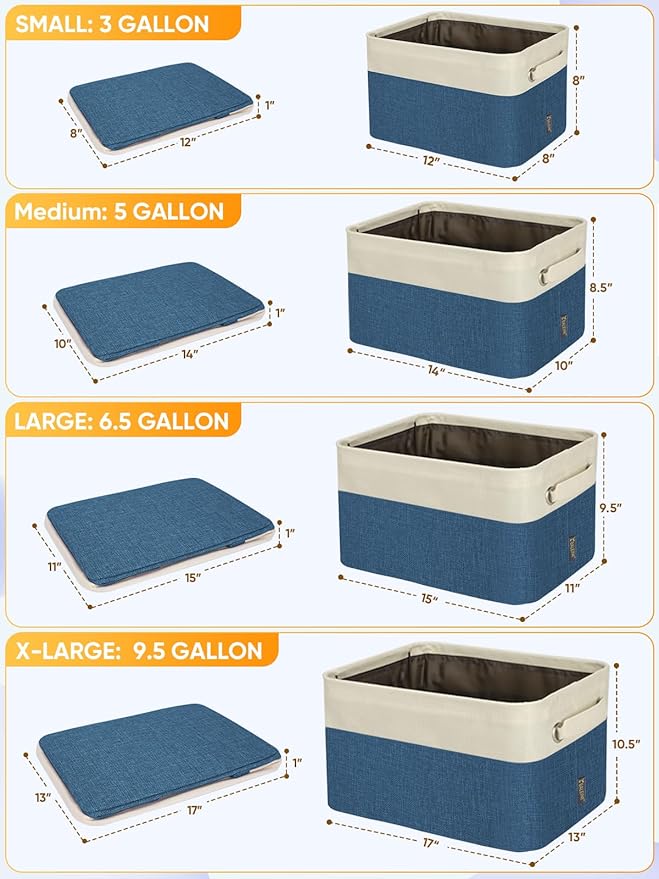 BALEINE 3 Pack Fabric Closet Storage Bins for Shelves, Linen Closet Organizers and Storage, Decorative Baskets for Organizing, Shelf, Clothes, Home, Office (Navy Blue, 17''x13''x10.5'')