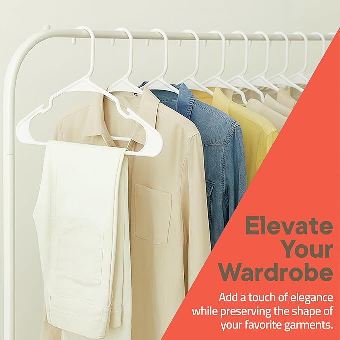 White Plastic Hangers 10 Pack– Heavy-Duty Plastic Hangers Slim and Space-Saving, Durable and Lightweight PP with Non-Slip Shoulder Notches for Slip Dresses, Suits, Jackets & Camisoles