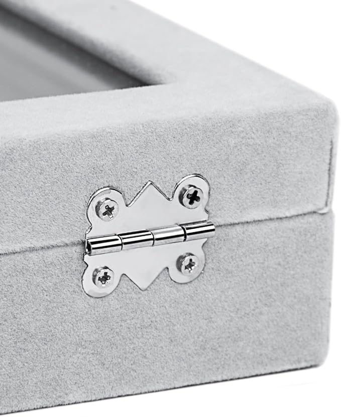 Jewelry Box Rings Organizer Tray 7 Slots Velvet Jewelry Earring Storage Box With Transparent Lid Jewelry Display Case for Girls Women (Gray)
