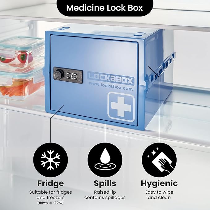 Lockabox One™ | Premium Medicine Lock Box | Medium Medication Lock Box With Code For Medicines, Vitamins & Supplements | External Size 12 x 8 x 6.6 inches (Medi Blue)