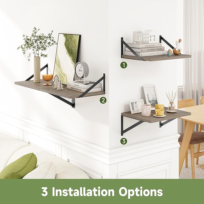 Heimlove 12 Inch Deep Floating Shelves for Wall, 16W x 12D Wide Floating Shelves Heavy Duty Wall Mounted Shelves, Wood Wall Shelves for Living Room Bedroom Bathroom Kitchen- Set of 4
