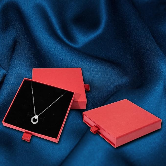 4 Pcs Jewelry Gift Box, 3.5×3.5x0.7Inch Cardboard Jewelry Boxes, Fancy Necklace Bracelet Earring Drawer Organizer Box, Kraft Empty Jewellery Boxes for Necklace Ring Earring Display Box (Red)