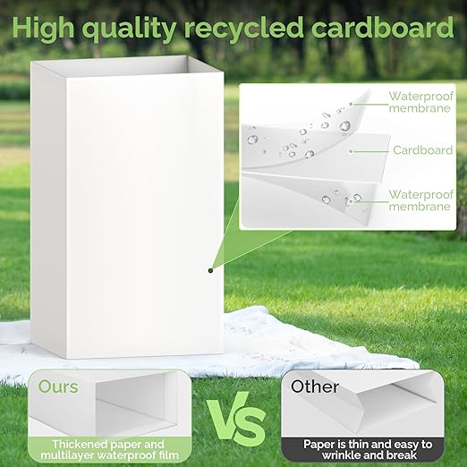 Magicheap 4 Pack Extra Large Disposable Trash Cans, Reusable Portable Garbage Can, 13 Gallon (21.6" H x 13.5" W x 10" D), Extra Thick Recycled Cardboard Portable Garbage Can and Recycling Bins,White