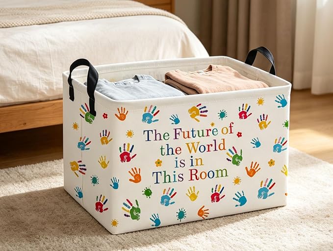 Rectangle Kids Baskets Book Basket Cute Storage Bin Organizer Boys Box for Room Decor Gift Basket(Handprint)