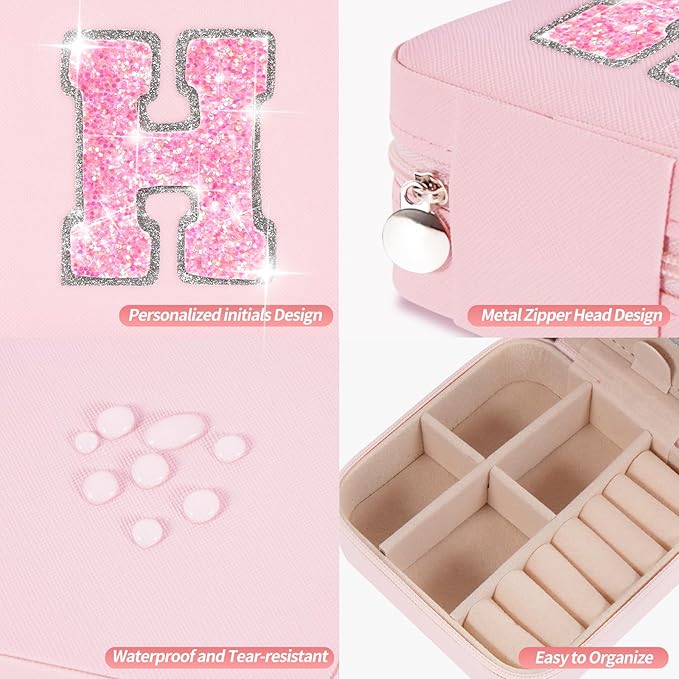 Uygafly Monogrammed Gifts - Trendy Jewelry Box & Organizer, Aesthetic Travel Essentials, Birthday Gifts | Pink