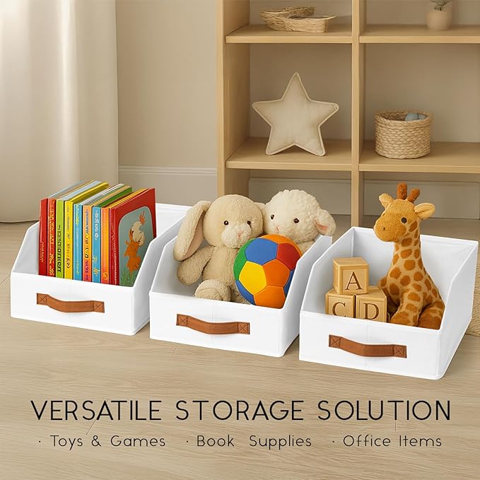 Homsorout Fabric Storage Bins for Organizing - 12 Pack Large Trapezoid Collapsible Storage Bins with Front Handle, Closet Organizers and Storage for Bedroom, Home Shelves, Small Spaces, White