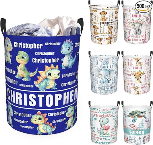 Custom Name Laundry Hamper, Personalized Laundry Basket with Name for Baby Boys Girls, Customized Collapsible Dirty Clothes Hamper Storage with Handles for Bedroom Bathroom Dorm Room Decor