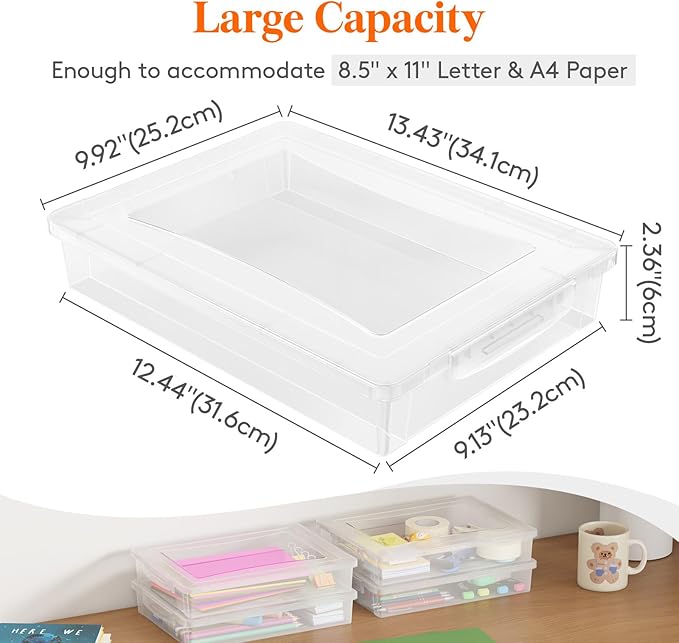 Lifewit 12 Pack Plastic Multi-Purpose Storage Box with Latching Lids, Clear A4, 8.5" x 11" Letter Size Paper Storage, Storage Containers for Board Game, Craft, Document, Magazine, Art Supplies
