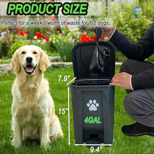 Dog Poop Trash Can Outside 20L with Waste Bags Outdoor Dog Poop Trash Can for Backyard with Lid Foot Pedal and Removable Inner Bucket