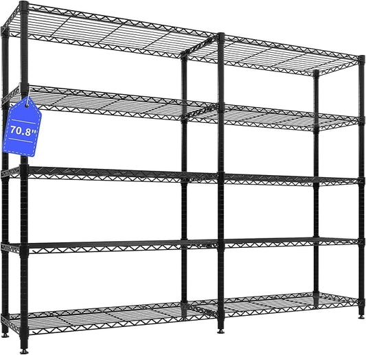 Garvee 71"Wide Storage Shelves Metal Shelving Units 5 Tier, Wire Shelving Rack 1325LBS Heavy Duty Adjustable for Storage, 71"W x 15.8"D x 70.5"H Standing Shelf Unit, for Kitchen Garage Pantry Basement