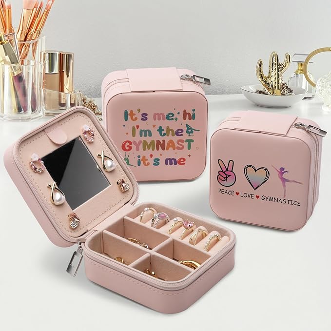 Gymnastics Gifts Jewelry Box for Women, Gifts for Gymnast Women Friends, Hi I'm The Gymnast Gymnastics Stuff Accessories, Small Travel Jewelry Case Organizer for Gymnastic Team