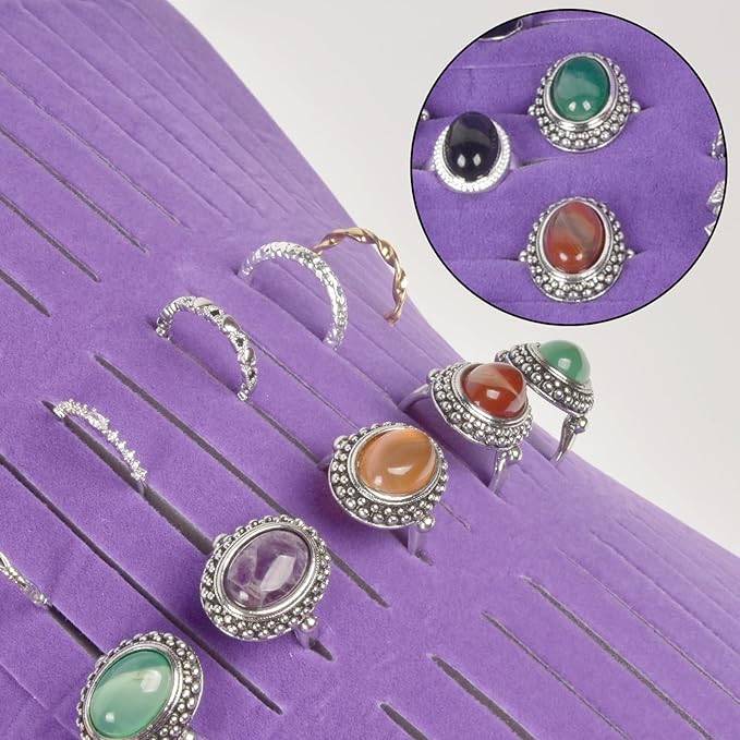 GWCASE Ring Organizer Storage Case - Jewelry Ring Display Collector Box with 42 Slots. Rings Tray Holder Showcase Fits for 50+ Rings, Earrings, Brooches and Cufflinks (Box Only)-Purple