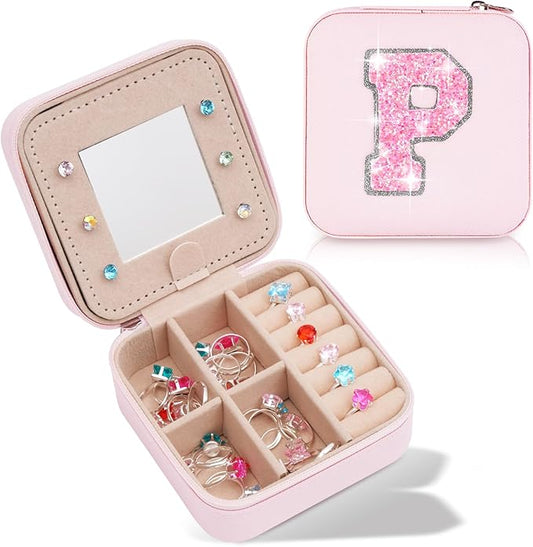 Uygafly Travel Jewelry Case - Personalized Jewelry Box for Women,Small Jewelry Organizer Cute Jewelry Organizers and Storage Aesthetic,Travel Essentials Birthday Gifts for Girls Women | Pink,P