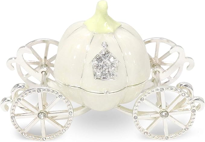 LASODY Crystal Cinderella Pumpkin Carriage Decorative Hinged Jewelry Trinket Box Unique Gift for Family,Jewelry Chests Wedding Valentine‘ Day, Mother’s Day Gifts (Small, Pumpkin Car Jewelry Box)