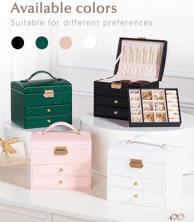 Homde Mothers Day Gifts Small Girls Jewelry Box with Lock: 3 Layer Organizer with Removable Tray - Storage for Ring Necklace Earring - Birthday & Return Gifts for Young Women (Cloud White)