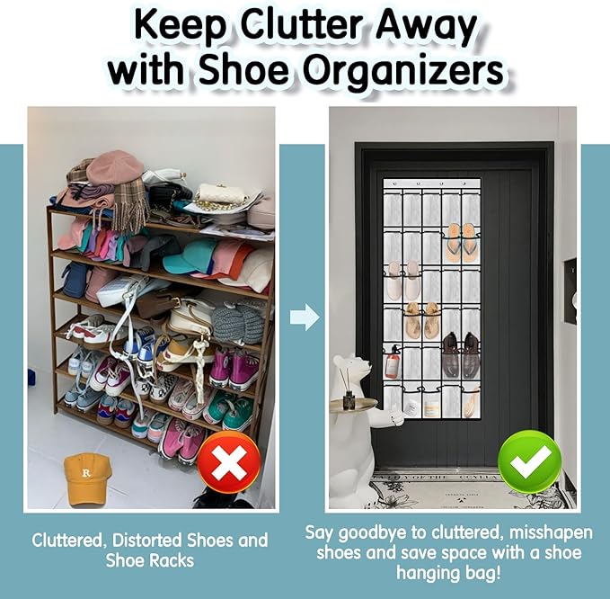 Kotkn Over the Door Shoe Organizer with 30 Breathable Mesh Pockets - Large Capacity Closet Storage for Men & Women, Hanging Shoe Rack Organizer (White)