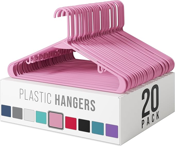 Plastic Hangers 20 Pack Pink - Clothes Hangers - Makes The Perfect Coat Hanger and General Space Saving Hangers for Closet and New Apartment Essentials - Percheros Ganchos para Colgar Ropa Hangars
