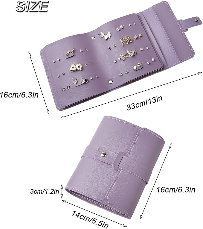 LAKE OF FIRE Earring Holder Organizer with Foldable Book Design Jewelry Book Organizer, Portable Pu Leather Travel Earring Case(Purple)