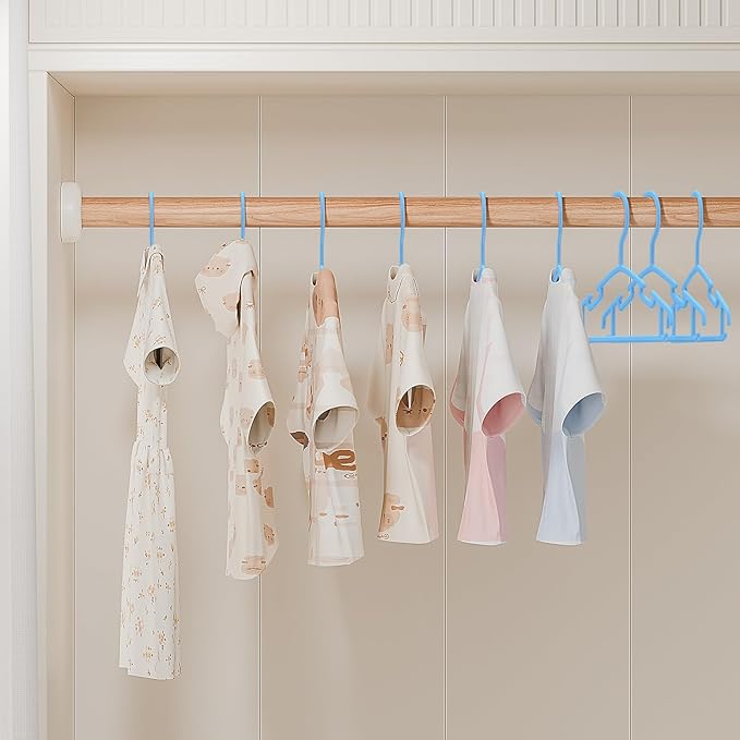 VILICK Kids Plastic Hangers, Baby Clothes Hangers for Closet 50 Packs Non-Slip Toddler Hanger for Infant Child Clothing, Small Children Hangers for Pants Coats Skirts (Blue)