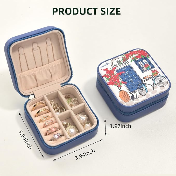 shunmei Mini Travel Jewelry Box,PU Leather Portable Jewelry Organizer Case,Art Accessories Storage Holder Boxes for Earring, Necklace, Rings, Bracelets (Two Cats)
