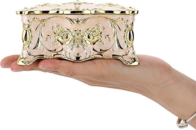 Hipiw Vintage Jewelry Organizer Box - Metal Trinket Storage Box Ornate Treasure Chest Box Jewelry Decorative box Keepsake Gift Box Case for Women,4.9"x3.4"x2.7"