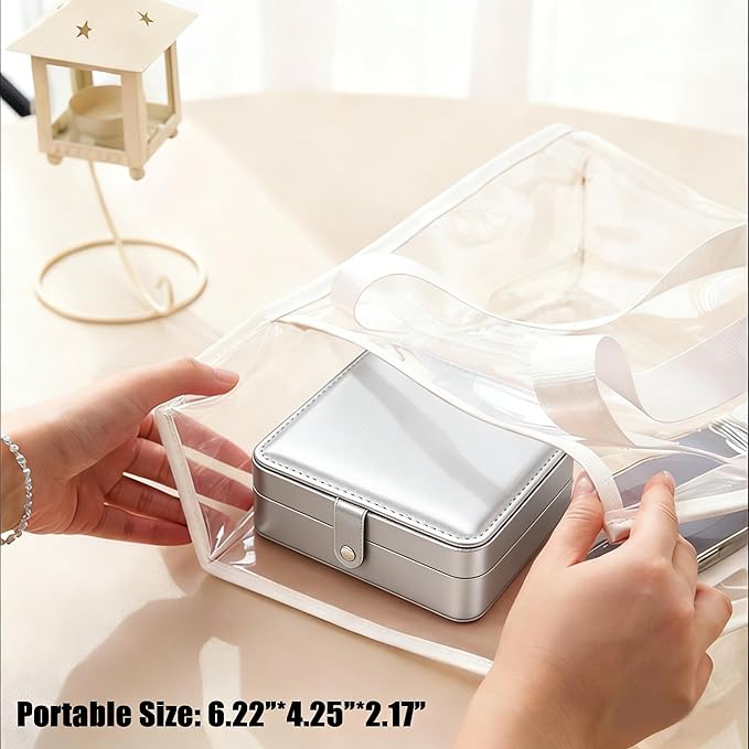 QBestry All-in-One Travel Jewelry Organizer for Women Silver | Small Jewelry Box with 68 Earring Holes | Compact Portable Jewelry Case for Earrings, Rings, Necklaces | Perfect Gifts for Mom Wife Girls