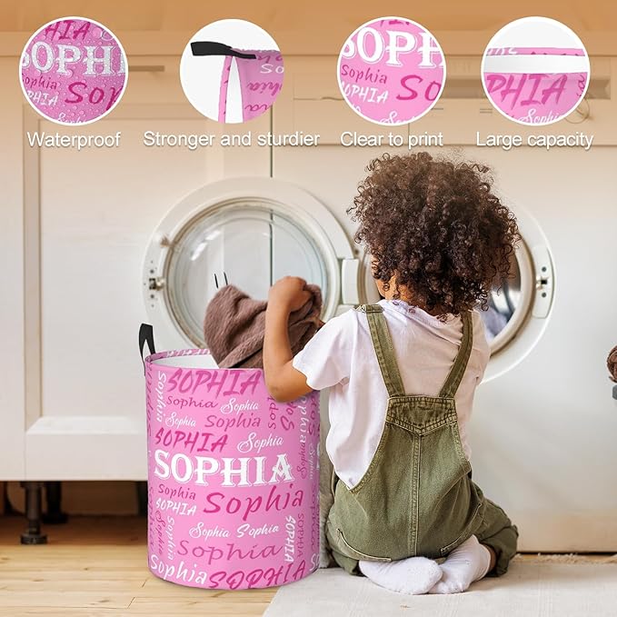 Custom Name Laundry Hamper, Personalized Laundry Basket with Name for Baby Boys Girls, Customized Collapsible Dirty Clothes Hamper Storage with Handles for Bedroom Bathroom Dorm Room Decor