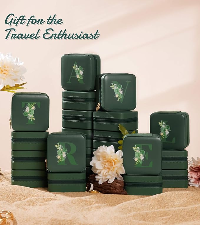 Enthralite Travel Jewelry Box for Gift: Traveling Jewelry Case for Girls Women - Mini Organizer for Necklaces Earrings Green M