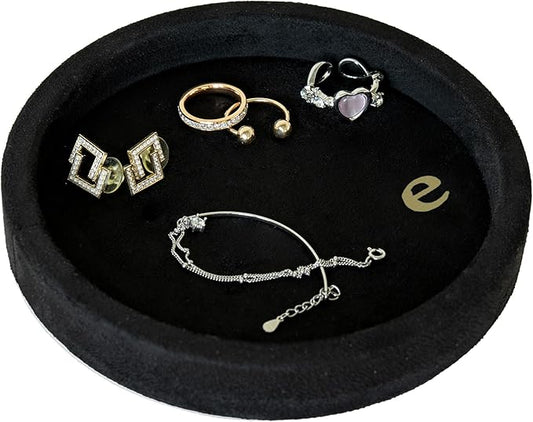 COLLECTIVE HOME - Velvet Jewelry Tray, 6" Monogrammed Jewelry Dish, Smooth Velour Display Dish for Rings, Earrings, Necklaces, Makeup, Personalized Gifts for Women (Black-e)