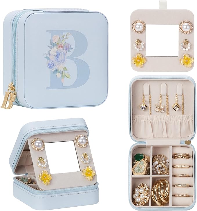 Enthralite Travel Jewelry Box for Gift: Traveling Jewelry Case for Girls Women - Mini Organizer for Necklaces Earrings Blue B