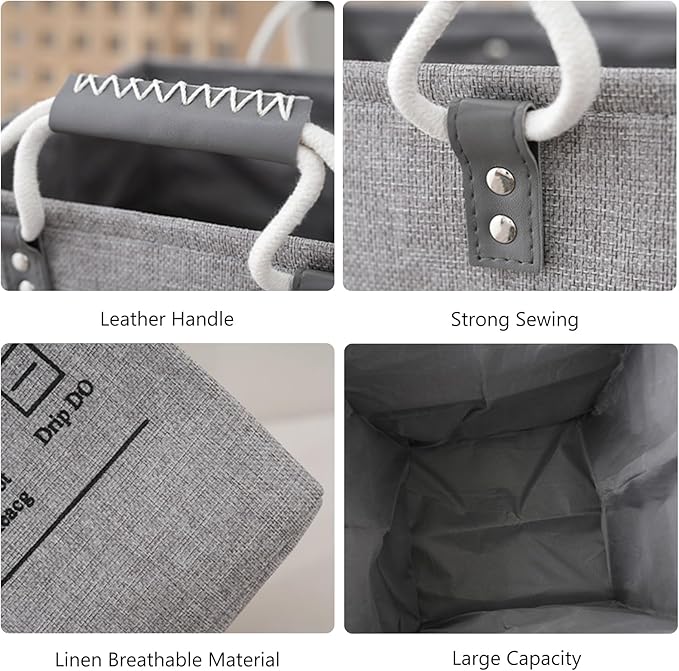 Small Laundry Basket, 50L Foldable Laundry Hamper Organizer with Handles, Fashion Portable Laundry Basket in Bedroom, Laundry Room, Closet, Bathroom, College Dorm (Light Gray)