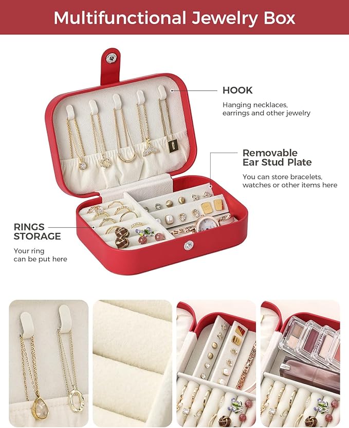 CASEGRACE Jewelry Box For Women Portable Travel Jewelry Case for Necklace Earring Rings Jewelry Holder Case Gift Box Girls